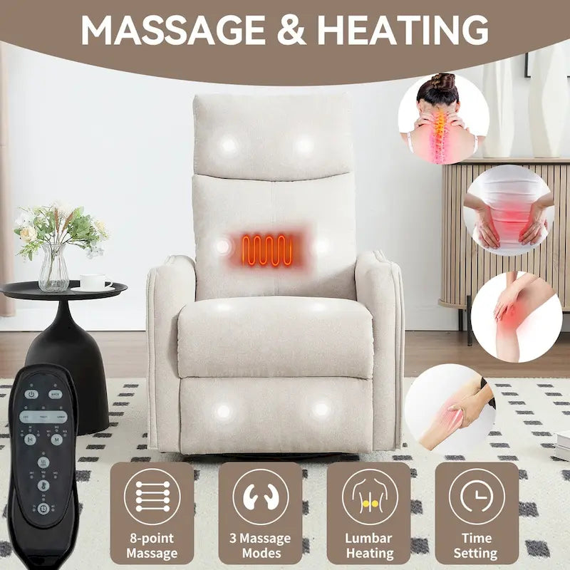 Otočné houpací relaxační křeslo s otočením o 360°, 8bodovou masáží a vyhříváním bederní oblasti