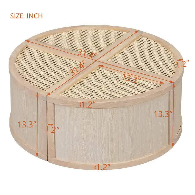 Modular Coffee Table with Rattan Weaving and Storage for Living Room