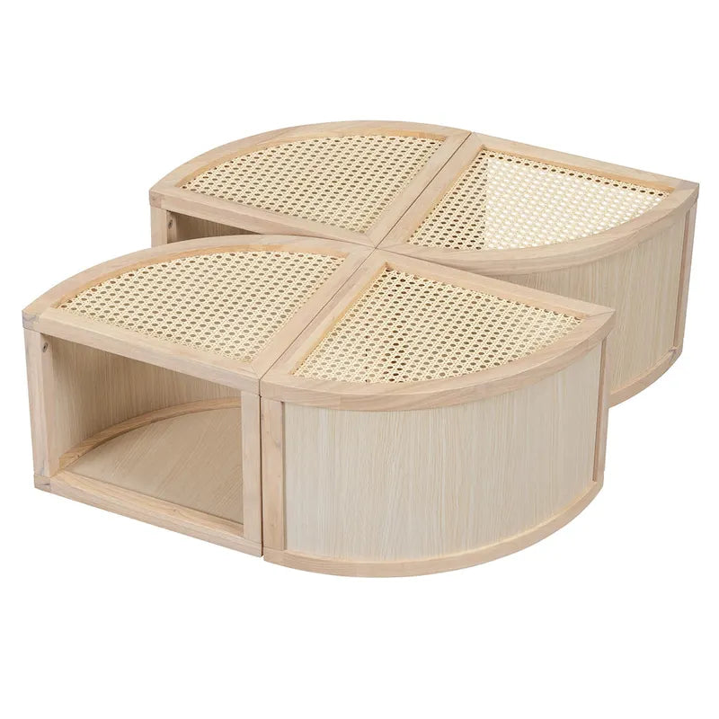 Modular Coffee Table with Rattan Weaving and Storage for Living Room