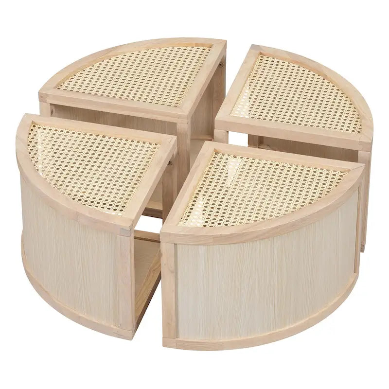 Modular Coffee Table with Rattan Weaving and Storage for Living Room
