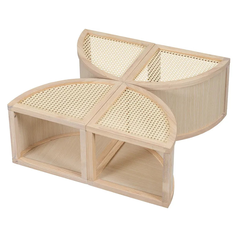 Modular Coffee Table with Rattan Weaving and Storage for Living Room