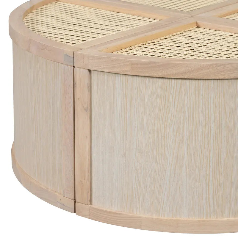 Modular Coffee Table with Rattan Weaving and Storage for Living Room