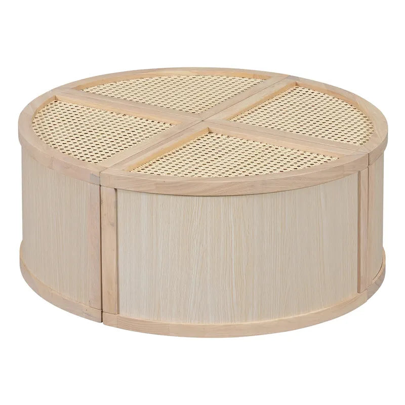 Modular Coffee Table with Rattan Weaving and Storage for Living Room
