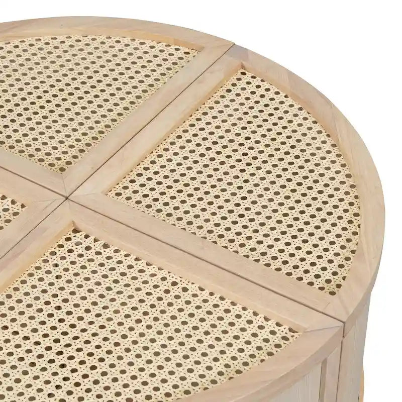 Modular Coffee Table with Rattan Weaving and Storage for Living Room
