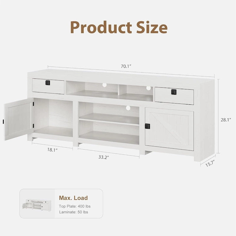 70" TV Stand for 75/80 Inch TVs, Entertainment Center with Storage Cabinets for Living Room