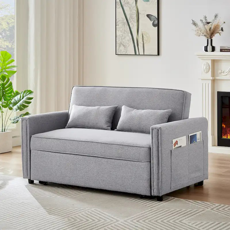Linen Convertible Loveseat Sleeper Sofa with Adjustable Backrest