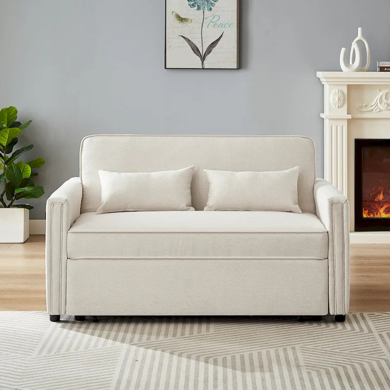 Linen Convertible Loveseat Sleeper Sofa with Adjustable Backrest