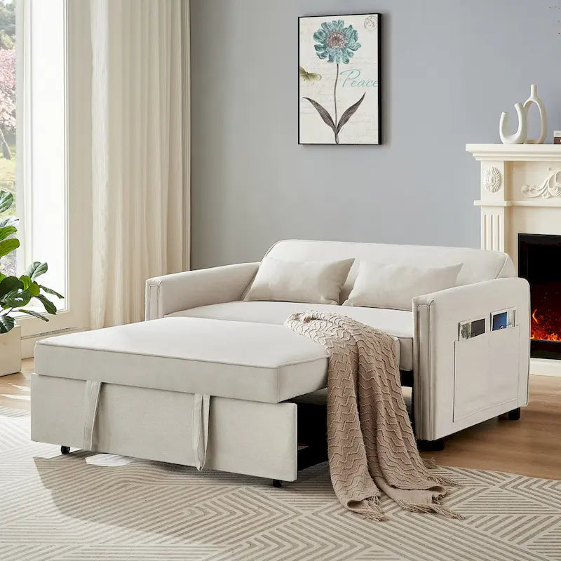 Linen Convertible Loveseat Sleeper Sofa with Adjustable Backrest