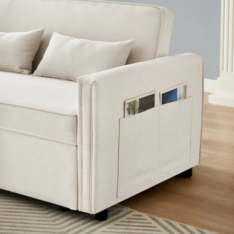 Linen Convertible Loveseat Sleeper Sofa with Adjustable Backrest