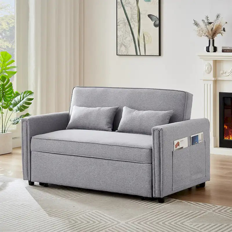 Linen Convertible Loveseat Sleeper Sofa with Adjustable Backrest