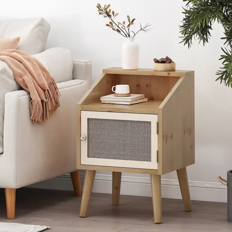 Beistelltisch mit Aufsatz und Rattan-Details