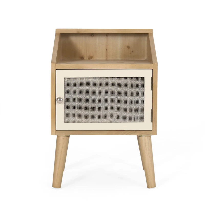 End Table with Hutch and Rattan Accents