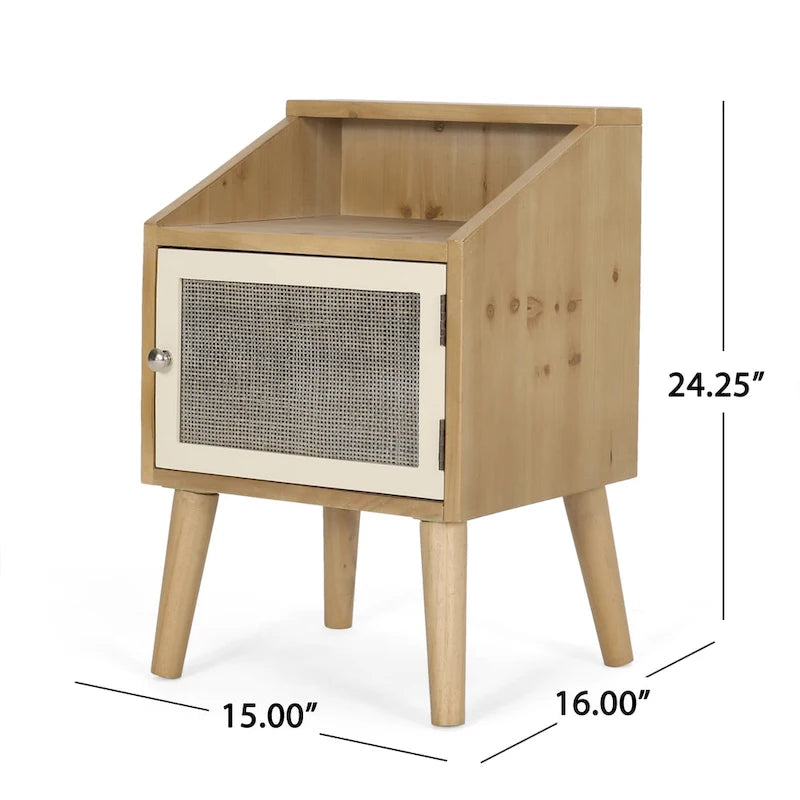 End Table with Hutch and Rattan Accents