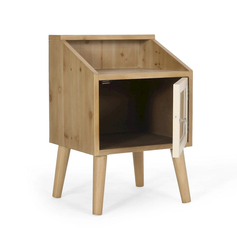 Beistelltisch mit Aufsatz und Rattan-Details