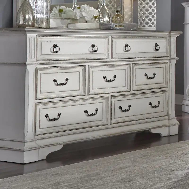 The Gray Barn Abbey Park Weathered Brown & Antique White Dresser & Mirror
