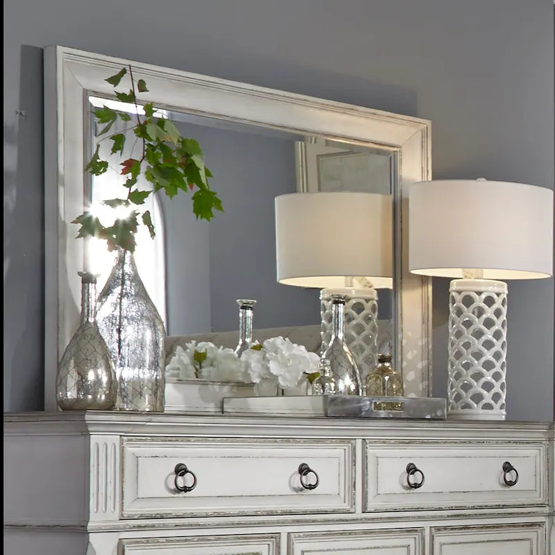 Weathered Brown & Antique White 7-Drawer Dresser & Mirror
