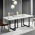 63" Rectangular Stone Dining Table with Black Metal Frame
