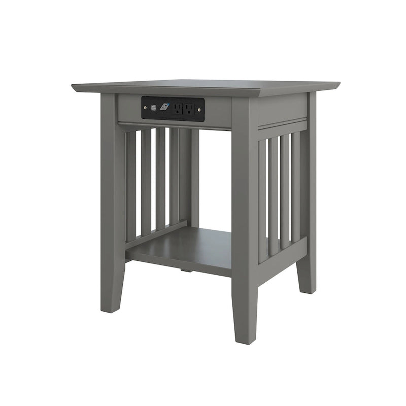 End Table with USB Charging Station, Grey