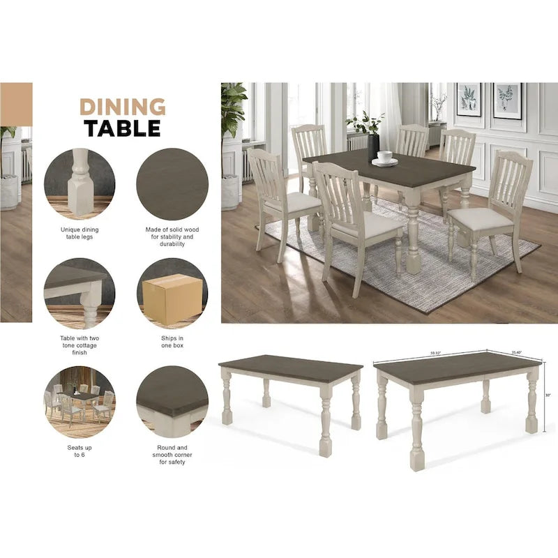 Mid-century Elegant Two-tone Dining Table - Grey