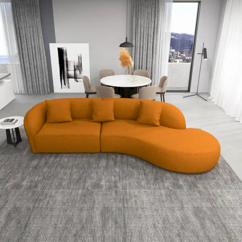 Mid-Century Modern French Boucle Curved Sofa