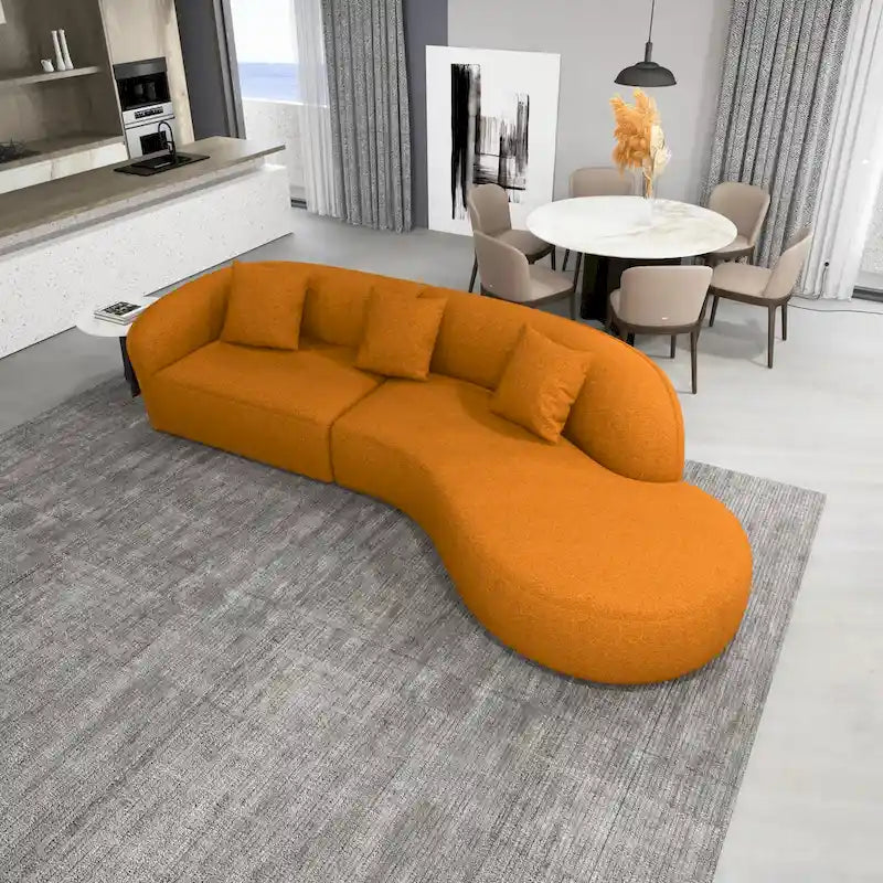 Mid-Century Modern French Boucle Curved Sofa