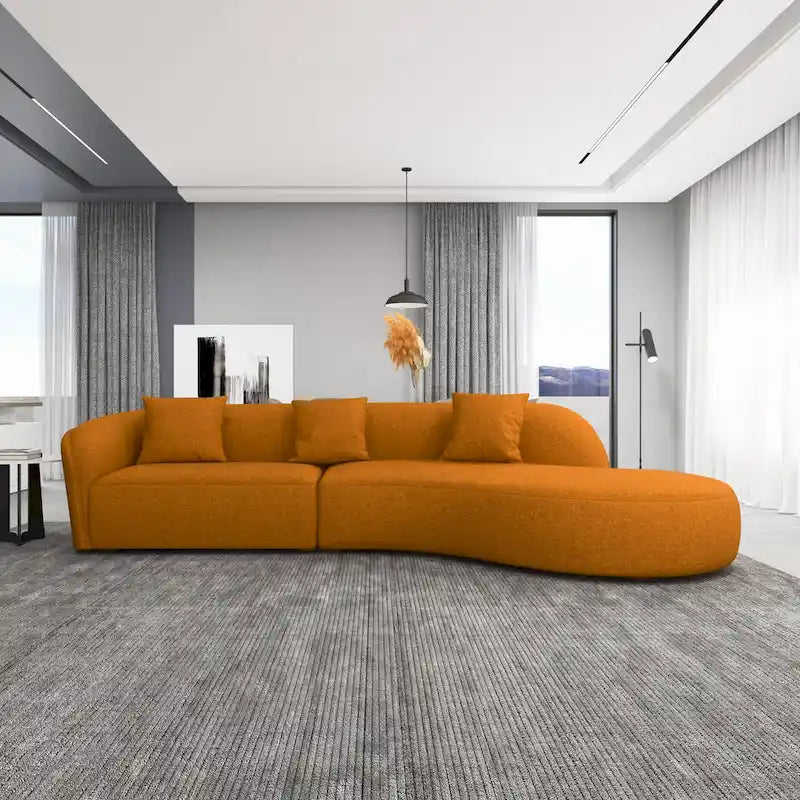 Mid-Century Modern French Boucle Curved Sofa