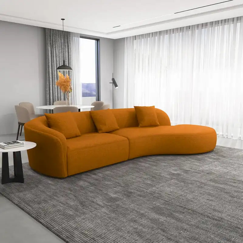 Mid-Century Modern French Boucle Curved Sofa