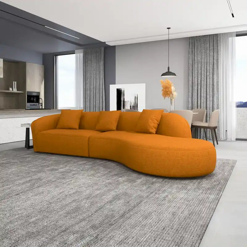 Mid-Century Modern French Boucle Curved Sofa