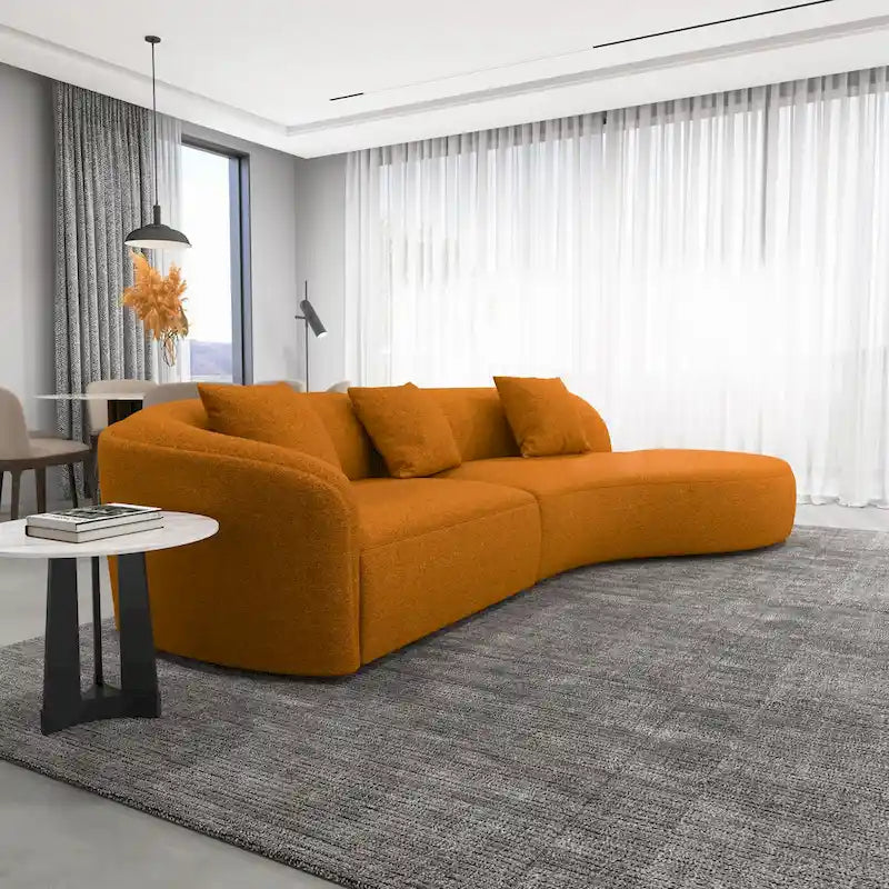 Mid-Century Modern French Boucle Curved Sofa