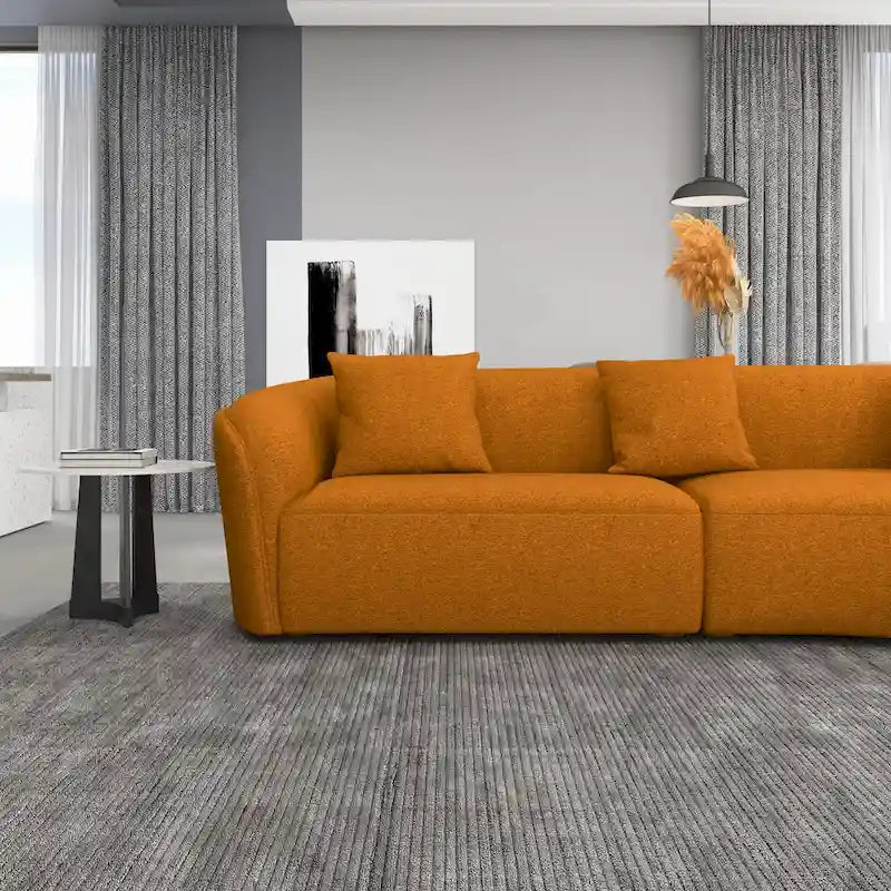 Mid-Century Modern French Boucle Curved Sofa