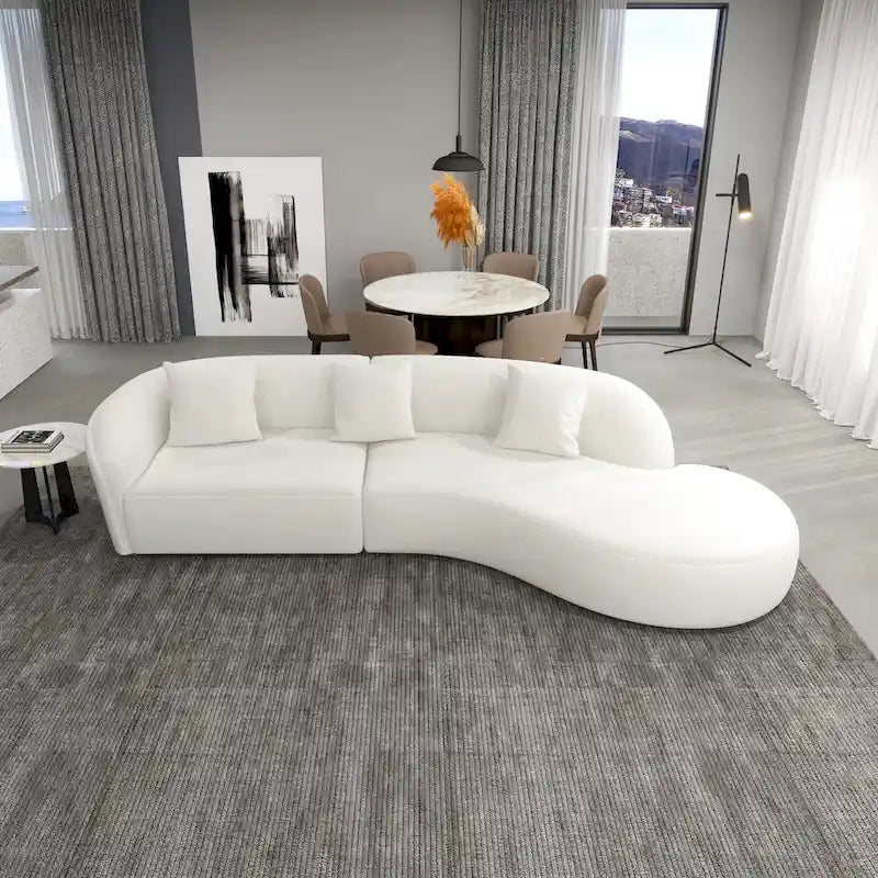 Mid-Century Modern French Boucle Curved Sofa