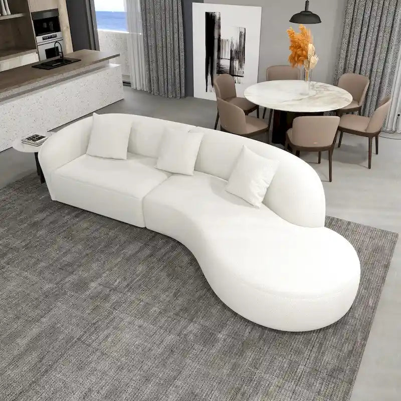 Mid-Century Modern French Boucle Curved Sofa