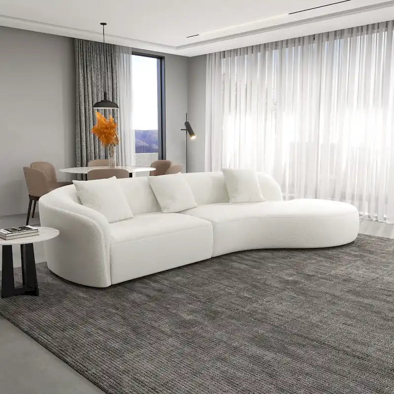 Mid-Century Modern French Boucle Curved Sofa