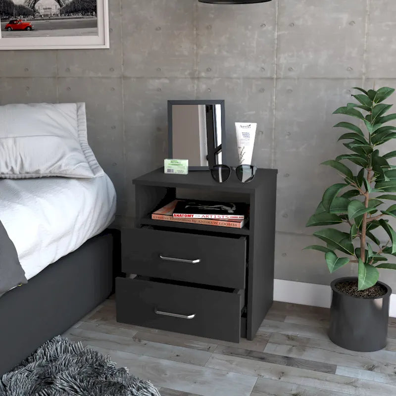 Nightstand with Two Drawers and One Shelf