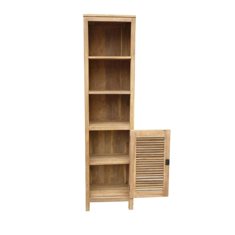 Hochformatiger Badezimmer-Wäscheschrank aus recyceltem Teakholz mit 1 Tür und 3 Einlegeböden