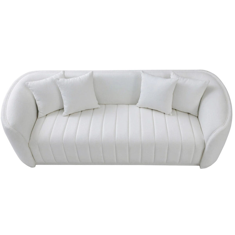 Mid Century Modern Luxury Tight Back Boucle Couch in White