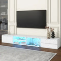 Moderní TV stolek s dvířky z tvrzeného skla a LED osvětlením