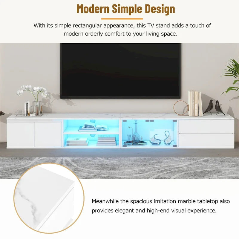 Moderní TV stolek s dvířky z tvrzeného skla a LED osvětlením