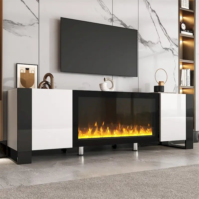 TV Stand with 34-Inch Electric Fireplace and Cabinets