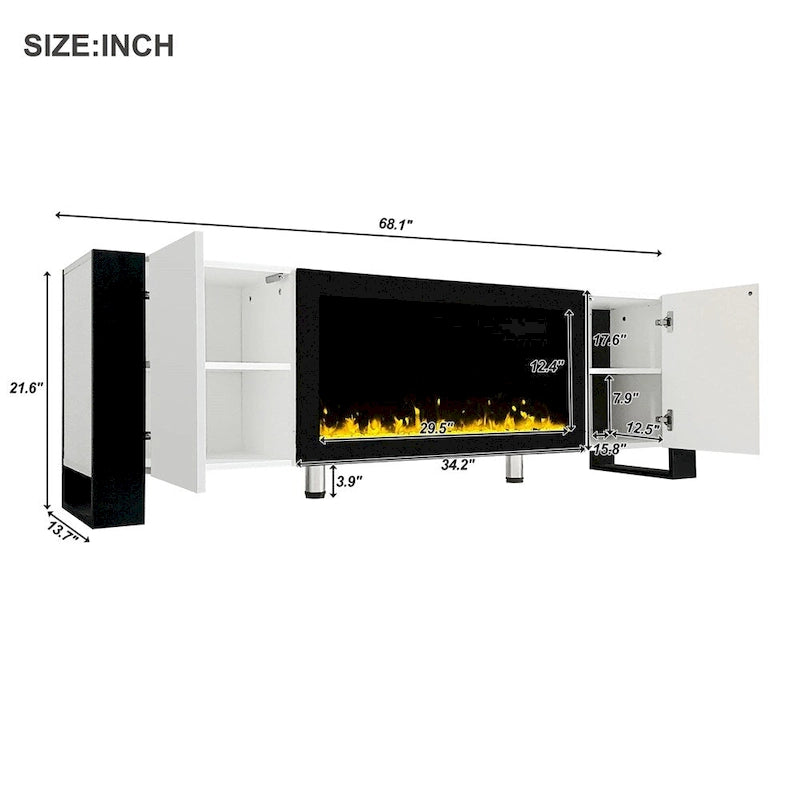 TV Stand with 34-Inch Electric Fireplace and Cabinets