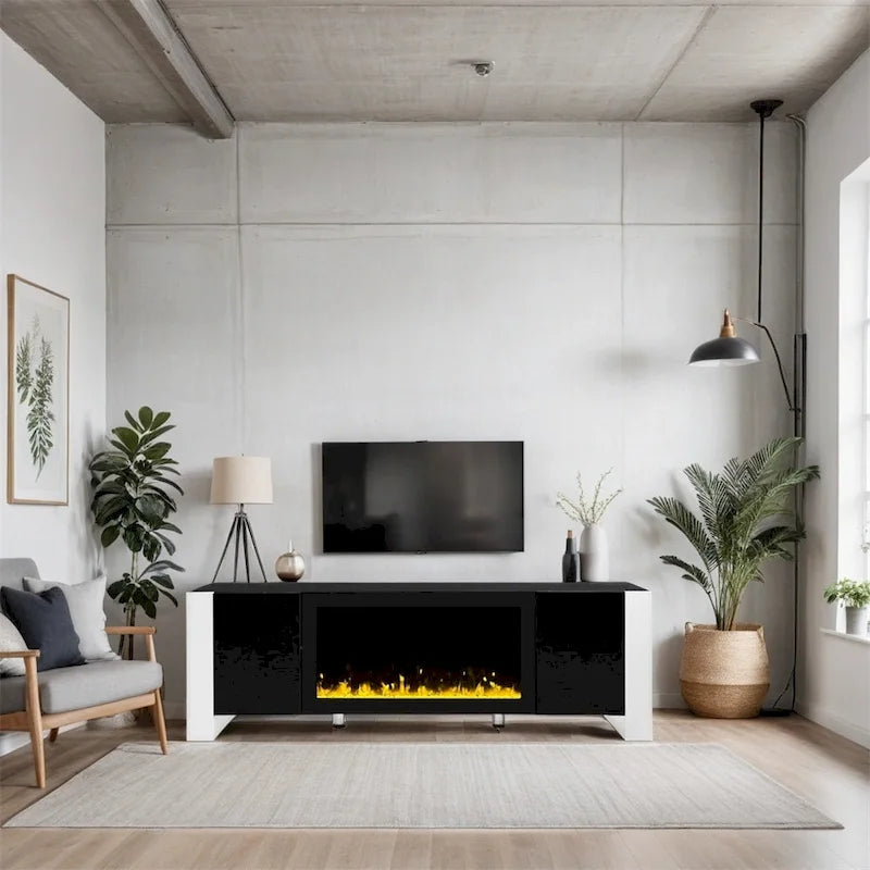 TV Stand with 34-Inch Electric Fireplace and Cabinets