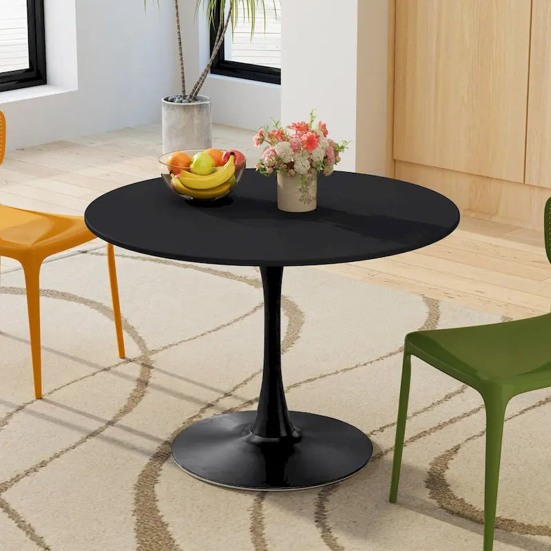 Modern Round Dining Table with Metal Base