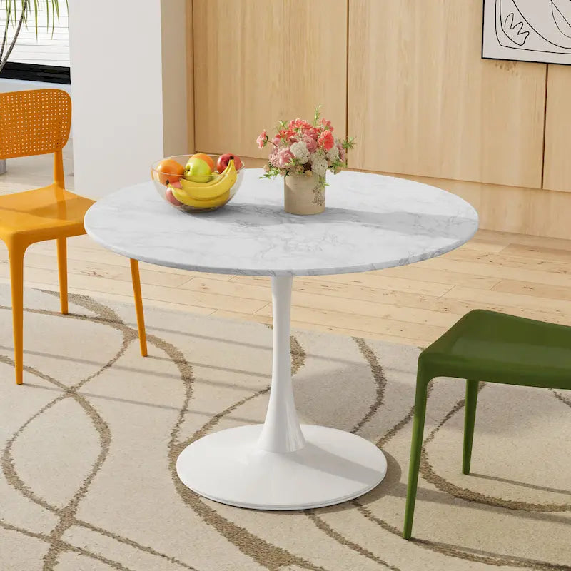 Modern Round Dining Table with Metal Base