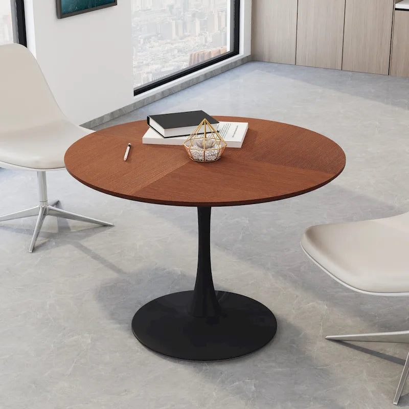 Modern Round Dining Table with Metal Base