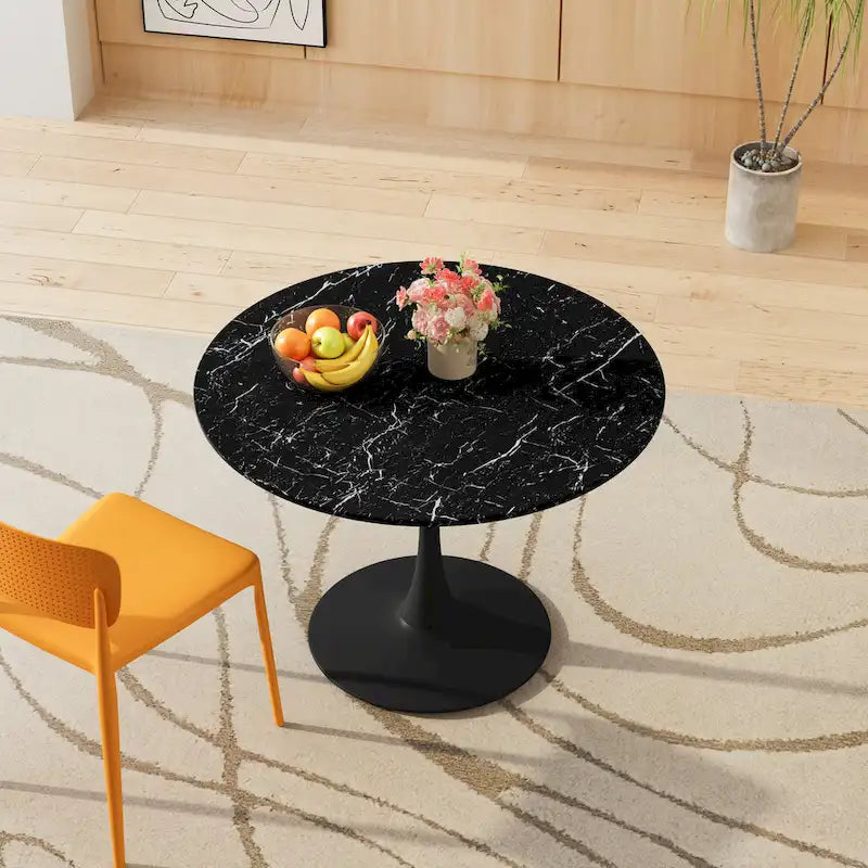 Modern Round Dining Table with Metal Base