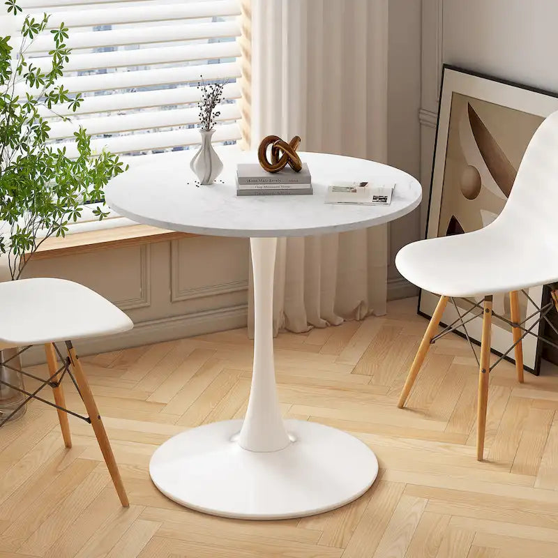Modern Round Dining Table with Metal Base