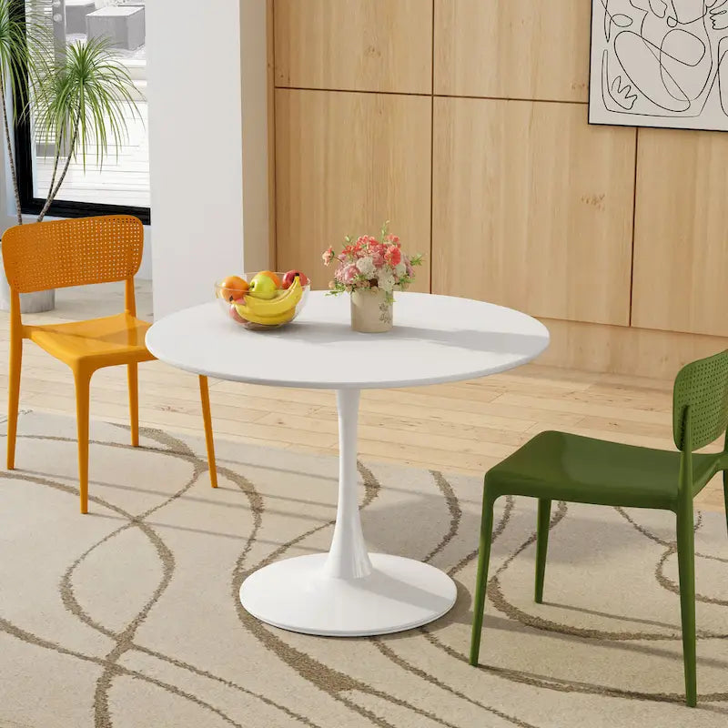 Modern Round Dining Table with Metal Base