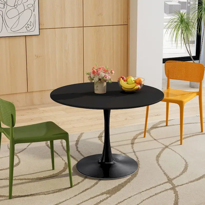 Modern Round Dining Table with Metal Base
