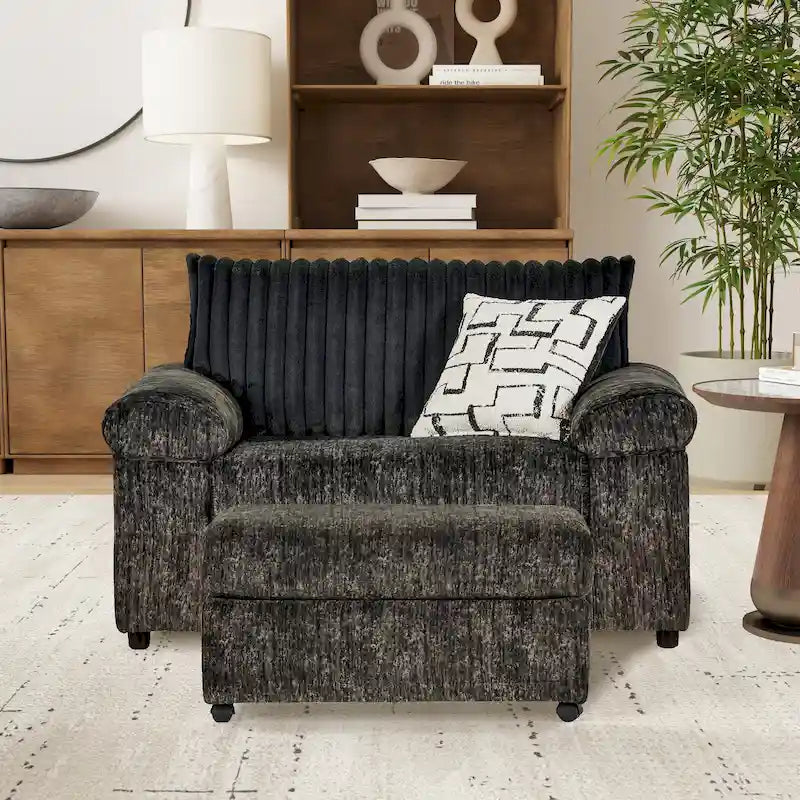 Set aus Kuschelsessel und Hocker aus Breitcord