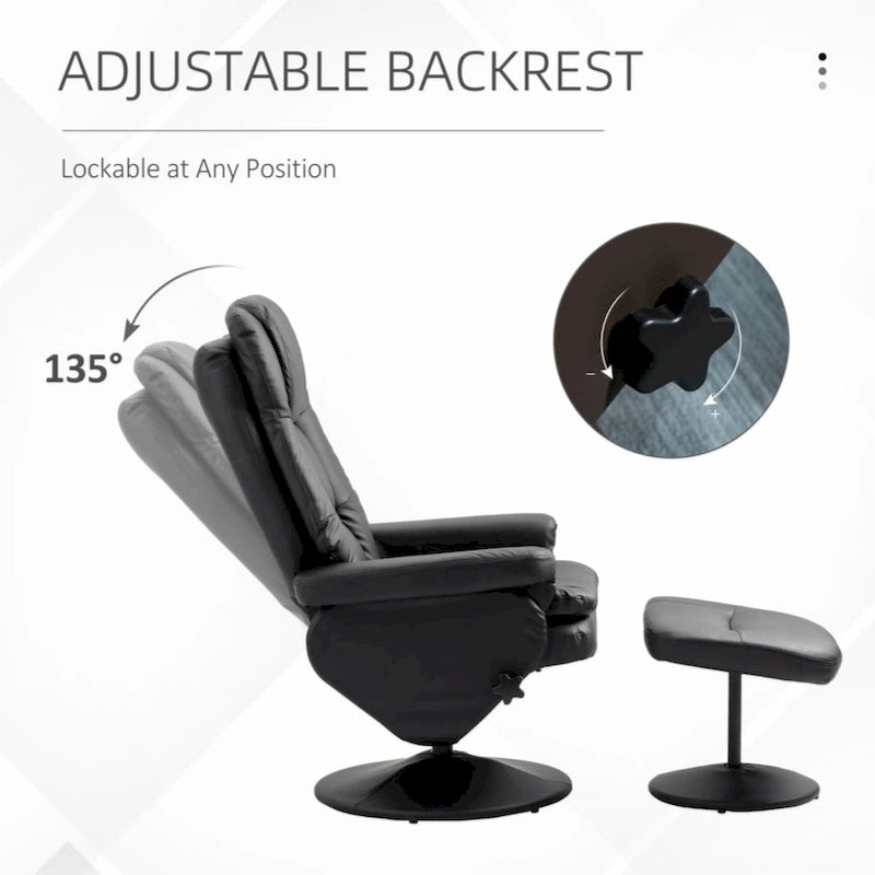 Recliner and Ottoman with Wrapped Base, Swivel PU Leather Reclining Chair with Footrest